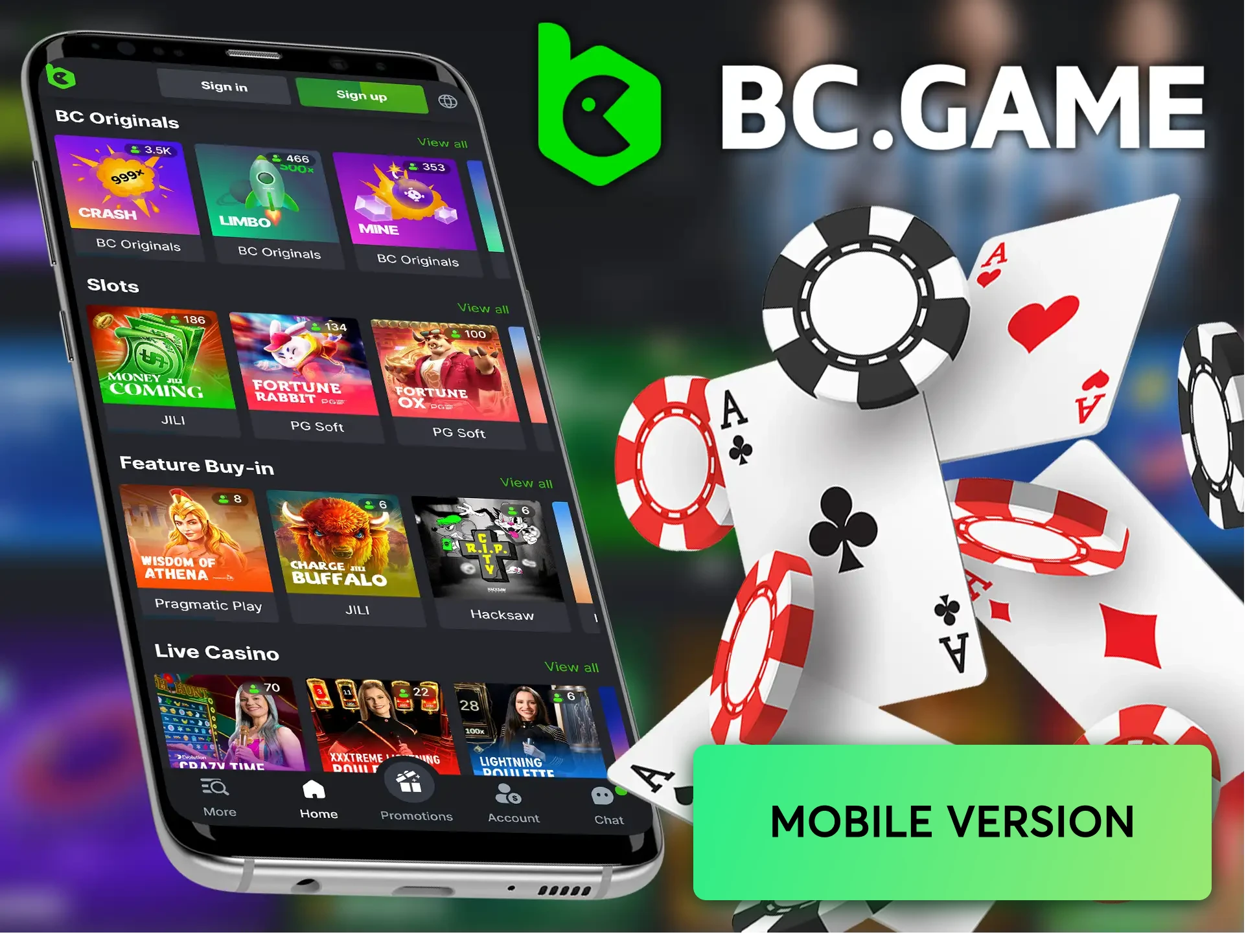 BC.Game works perfectly with your phone's web browser.